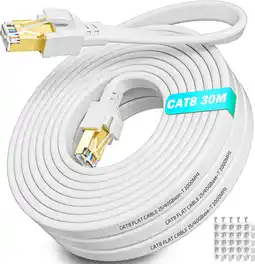 Amazon Ethernet Kabel 30m, Cat 8 Ethernet Cable Netwerkkabel 30 Meter Hoge Snelheid Afgeschermde 40Gbps 2000MHz LAN Kabel 30m Platte aanbieding