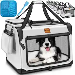 Amazon TRESKO Opvouwbare hondenbox inclusief likmat en spatel, XXL, 92 x 63 x 63 cm, transportbox voor honden en katten, hondentrans aanbieding