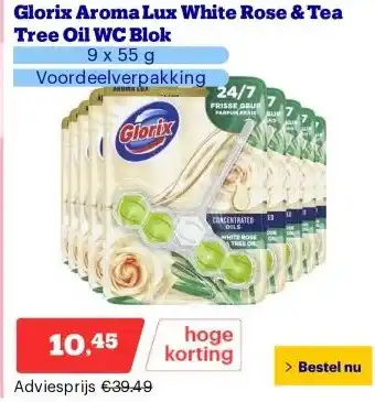 Bol.com Glorix Aroma Lux White Rose & Tea Tree Oil WC Blok aanbieding