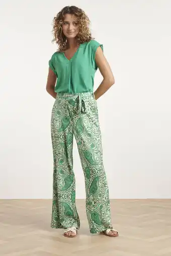 Wehkamp Smashed Lemon wide leg broek met all over print groen/ecru aanbieding