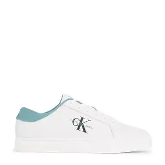 Wehkamp CALVIN KLEIN JEANS leren sneakers wit/turquoise aanbieding