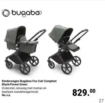 Van Asten BabySuperstore Kinderwagen Bugaboo Fox Cub Compleet Black/Forest Green aanbieding