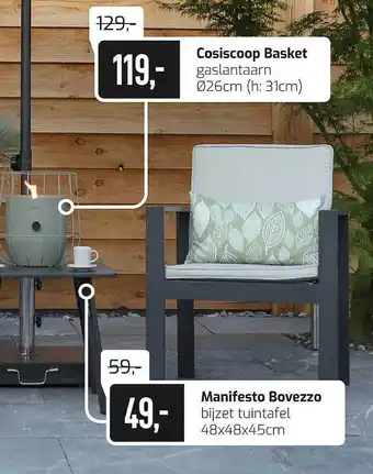 Kees Smit Cosiscoop basket gaslantaarn Ø26cm of manifesto bovezzo bijzet tuintafel 48x48x45cm aanbieding