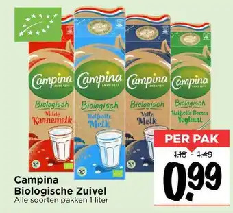 Vomar Voordeelmarkt Campina biologische zuivel 1 liter aanbieding