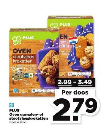 PLUS Plus oven garnalen- of stoofvleeskroketten aanbieding