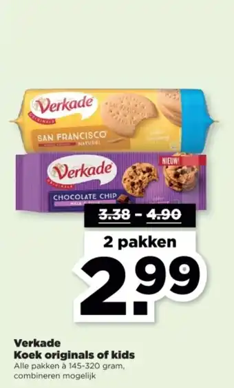 PLUS Verkade koek originals of kids pakken a 145 - 320 gram aanbieding