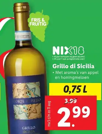 Lidl Grillo di Sicilia 0.75L aanbieding