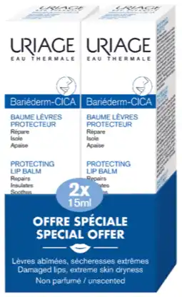 De Online Drogist Uriage Bariéderm Cica Lips Protecting Balm Duopack aanbieding