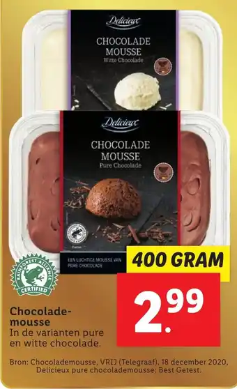 Lidl Delicieux Chocolademousse 400g aanbieding