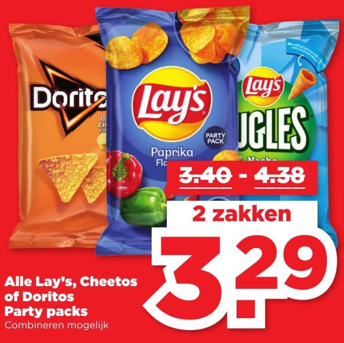 Alle Lay's, Cheetos of Doritos Party packs aanbieding bij PLUS