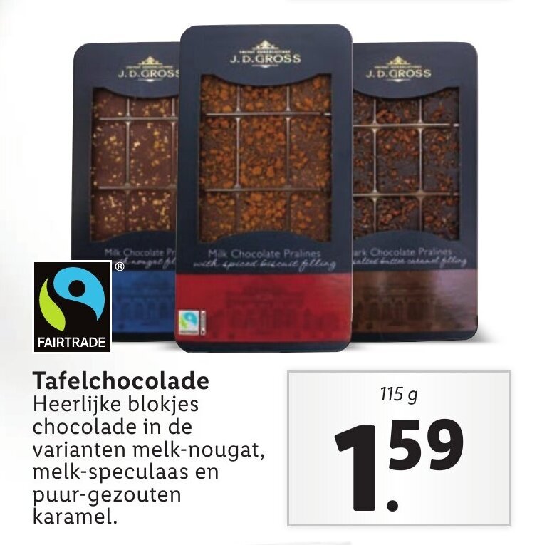 J.D. Gross Tafelchocolade 115g aanbieding bij Lidl