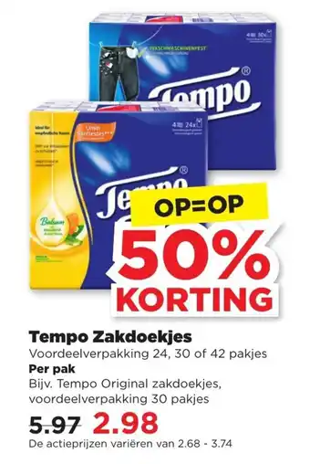 PLUS Tempo zakdoekjes aanbieding