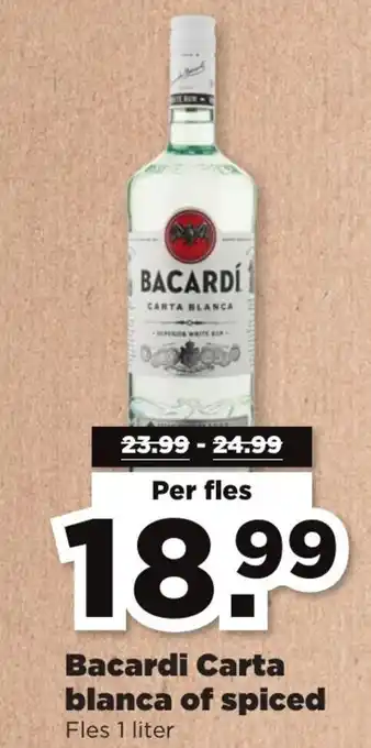 PLUS Bacardi Carta blanca of spiced 1L aanbieding