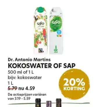 de Biologisch Specialist KOKOSWATER OF SAP aanbieding