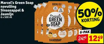 Kruidvat Marcel's Green Soap navulling Sinaasappel & Jasmijn 6 x 500ml aanbieding