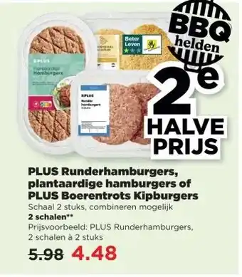 PLUS PLUS Runderhamburgers, plantaardige hamburgers of PLUS Boerentrots Kipburgers aanbieding