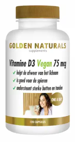 De Online Drogist Golden Naturals Vitamine D3 Vegan 75mcg Capsules aanbieding