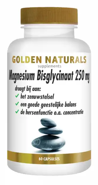 De Online Drogist Golden Naturals Magnesium Bisglynaat 250mg Capsules aanbieding