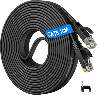 Amazon 10m Cat 6 Ethernet Netwerkkabel Plat Hoge Snelheid Internet kabel 10 meter Gigabit RJ45 Ethernet Cable LAN Patchkabel Zwart - aanbieding