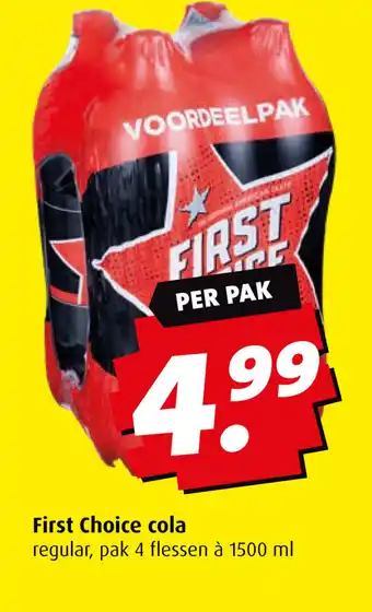 First Choice cola regular, pak 4 flessen à 1500 ml aanbieding bij Boni