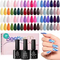 Amazon Beetles UV Gel Nagellak 36 Kleuren, 39Stuks Kleuren van Het Leven Roze Glans Rood Groen Geel Paars Glitter met Glanzend & Mat aanbieding