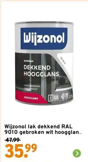 GAMMA Wijzonol lak dekkend RAL 9010 gebroken wit hoogglans 750 ml aanbieding