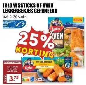 MCD Supermarkt IGLO VISSTICKS OF OVEN LEKKERBEKJES GEPANEERD aanbieding