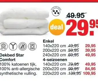 Budget Home Store Dekbed Star Comfort 4 seizoenen 140x220cm aanbieding
