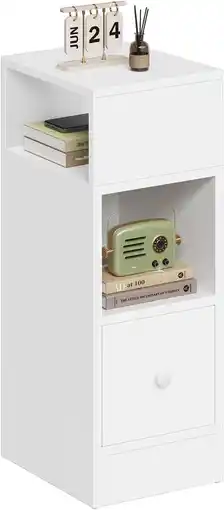Amazon EUGAD Nachtkastje smal met 2 open planken, 1 lade, smal, klein nachtkastje in de slaapkamer, 25 x 66 x 30 cm, ruimtebesparend aanbieding
