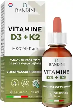 Amazon Bandini Vitamine D3 K2-druppels, in extra vierge olijfolie EVO, cholecalciferol 1000 IE per druppel + vitamine K2 MK-7 Menaqu aanbieding