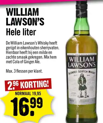 Dirck 3 WILLIAM LAWSON'S BLENDED SCOTCH WHISKY aanbieding