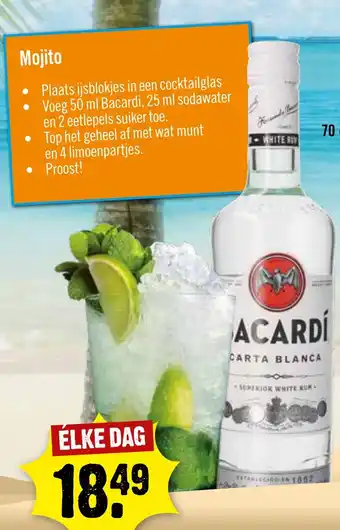 Dirck 3 BACARDI CARTA BLANCA 70 cl aanbieding