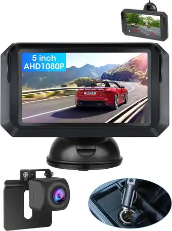 Amazon 【Exclusieve stijl】5 inch Achteruitrijcameraset AHD 1080P Auto Achteruitrijcameraset IP68 Waterdichte Achteruitrijcamera Super aanbieding