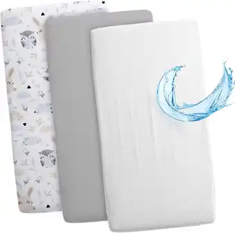 Amazon Hoeslaken kinderwagenwiegset - 2 x hoes en waterdichte matrasbeschermer matrashoes zijbed laken 90 x 55 cm uil grijs aanbieding