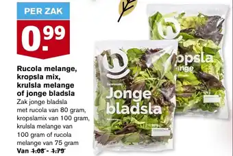 Hoogvliet Rucola melange, kropsla mix, krulsla melange of jonge bladsla aanbieding