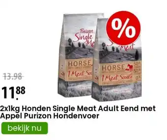 Zooplus 2x1kg Honden Single Meat Adult Eend met Appel Purizon Hondenvoer aanbieding