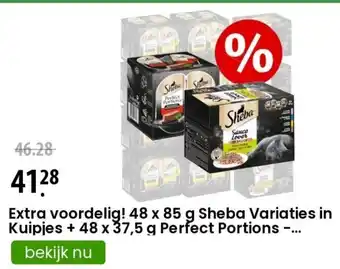 Zooplus Extra voordelig! 48x85g Sheba Variaties in Kuipjes + 48x37.5g Perfect Portions aanbieding