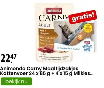 Zooplus Animonda Carny Maaltijdzakjes Kattenvoer 24x85g + 4x15g Milkies aanbieding