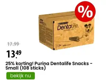 Zooplus 25% korting! Purina Dentalife Snacks - Small (108 sticks) aanbieding