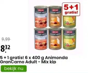 Zooplus 5 + 1 gratis! 6x400g Animonda GranCarno Adult - Mix kip aanbieding