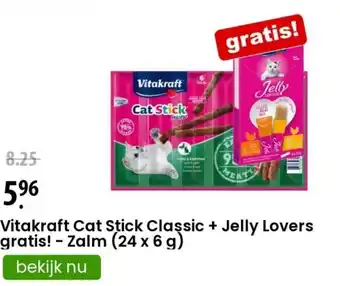 Zooplus Vitakraft Cat Stick Classic + Jelly Lovers gratis! - Zalm (24 x 6 g) aanbieding