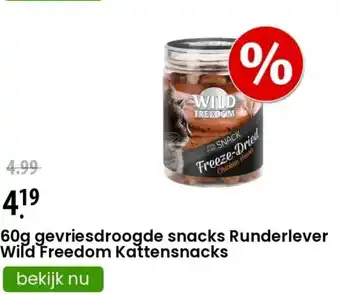 Zooplus 60g gevriesdroogde snacks Runderlever Wild Freedom Kattensnacks aanbieding