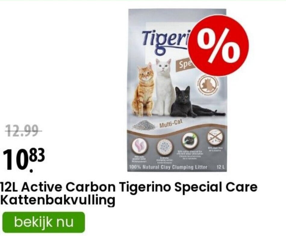 12L Active Carbon Tigerino Special Care Kattenbakvulling aanbieding bij