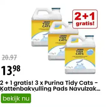 Zooplus 2 + 1 gratis! 3 x Puring Tidy Cats - Kattenbakvulling Pads Navulzak aanbieding