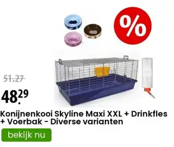 Zooplus Konijnenkooi Skyline Maxi XXL + Drinkfles + Voerbak - Diverse varianten aanbieding