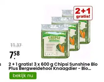 Zooplus 2 + 1 gratis! 3 x 600 g Chipsi Sunshine Bio Plus Bergweidehooi Knaagdier - Bio aanbieding