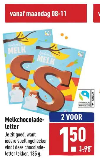 ALDI Melkchocolade- letter aanbieding