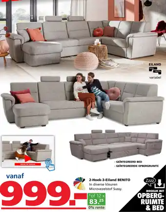 Seats and Sofas 2-Hoek-3-Eiland BENITO In diverse kleuren Microvezelstof Sussy. aanbieding