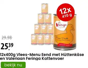 Zooplus 12x400g Vlees-Menu Eend met Hüttenkäse en Valeriaan Feringa Kattenvoer aanbieding