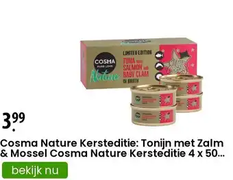 Zooplus Cosma Nature Kersteditie: Tonijn met Zalm & Mossel Cosma Nature Kersteditie 4 x 50 g aanbieding